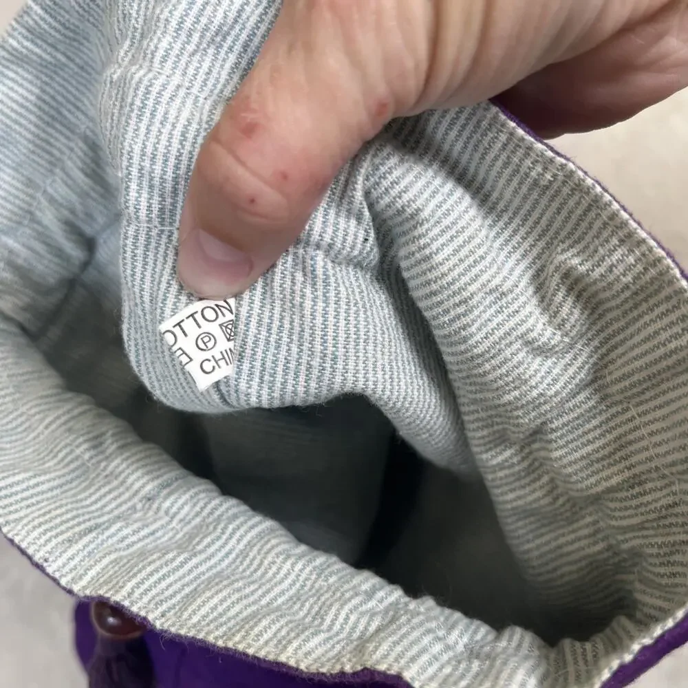 Handmade Patchwork Colorful Cat Drawstring Backpack Purple Multi-Color Charity